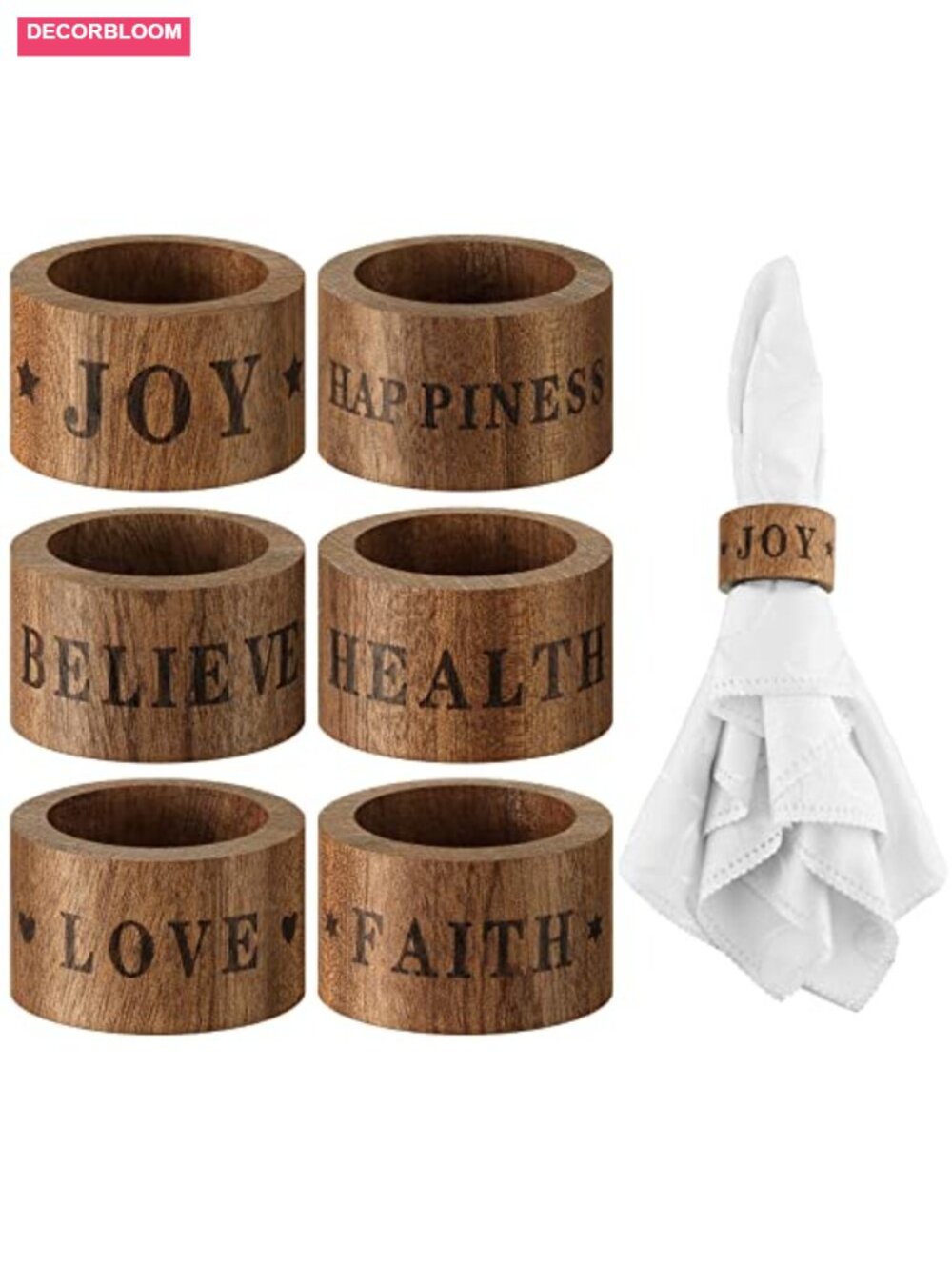 Wooden Napkin Rings Set of 6 Rustic Farmhouse Table Decor Holders